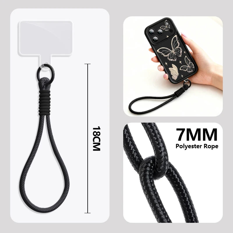 Retro Butterfly Pattern Lanyard Phone Case For iPhone 18 17 Pro Max 16 14 15 17 Pro 13 Pro Max 17e 16e 11 Soft Wrist Strap Cover