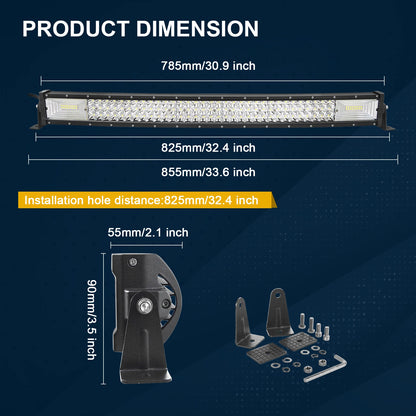 7D 22 - 52in Curved 270W-675W Off Road LED Light Bar with 2x36W Work Light Wire Kit 12V 24V Led Bar for Car Jeep Truck 4x4 Boat