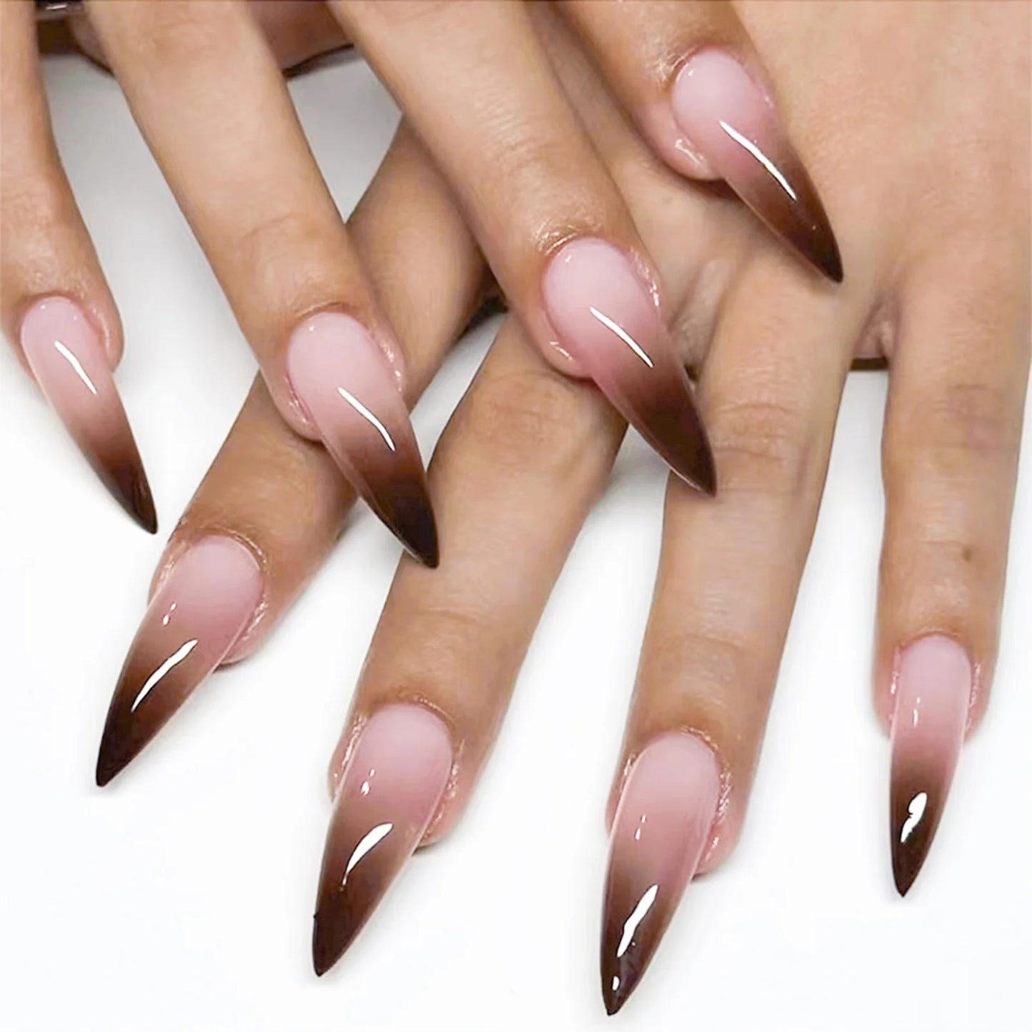 24pcs Blood Red Gradient Long Pointed Fake Nails – Full Cover Halloween Press-On Nail Tips