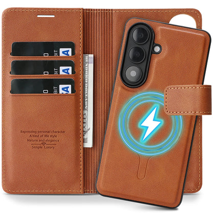 2 In 1 Flip Leather Case for Samsung Galaxy S26 Ultra S25 Plus S24 S23 + S26U S25U S24U Wireless Charging Card Slot Phone Cover