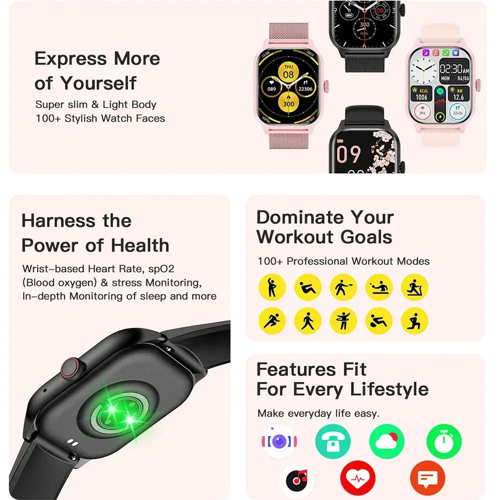 LEMFO LT10 Smart Watch 2024 Android Gift Bluetooth Call Smartwatch 2024 Touch Dial Music Fitness Tracker Sports Watches - Urbizia