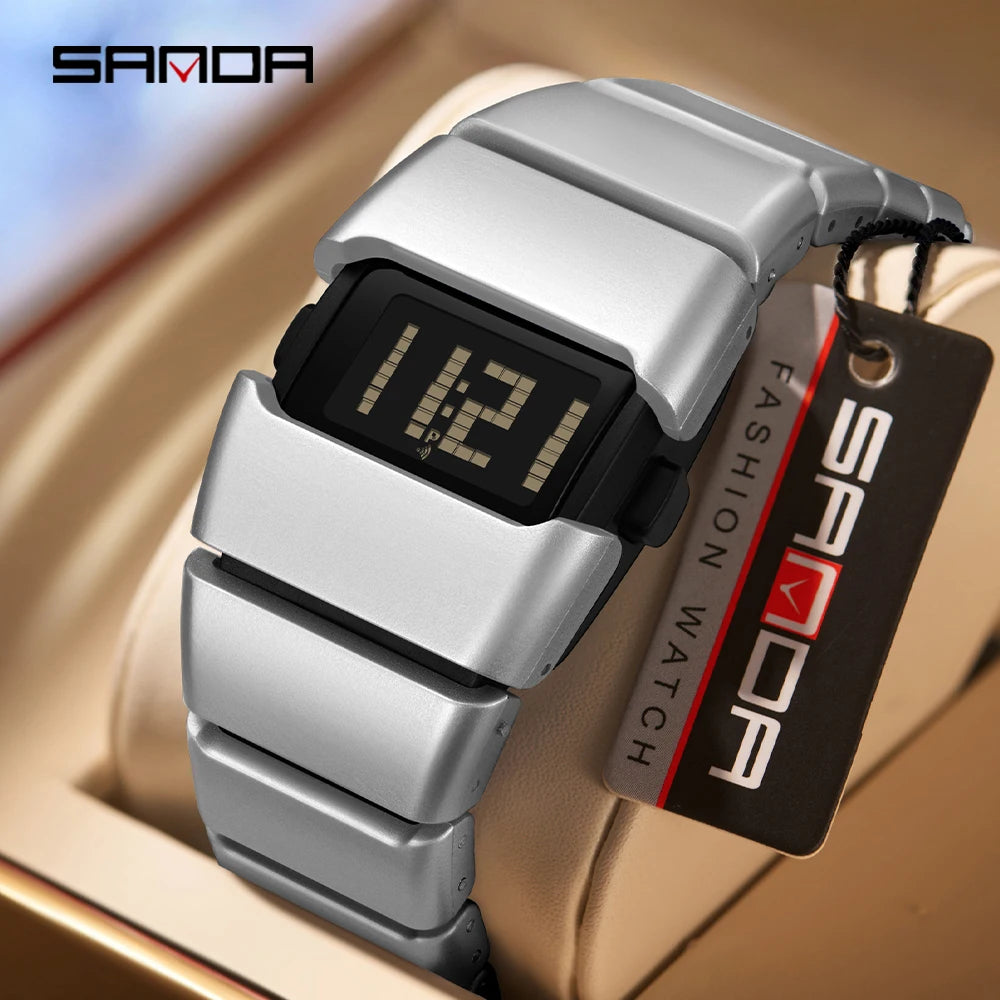 SANDA 9504 Y2K Retro Electronic Watch 5ATM Waterproof Night Light Display Snooze Alarm Clock Stopwatch Men's and Women's Watches