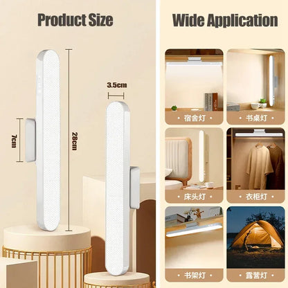 LED Table Lamp Magnetic Hanging USB Rechargeable Desk Lamp 3 Color Reading Light Dimmable Cabinet Closet Wardrobe Night Light - Urbizia