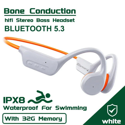 IPX8 Waterproof Swimming Diving Bone Conduction Headphone Bluetooth 5.3 Bass Wireless Headset MP3 (32G) Player fitness Earphone - Urbizia