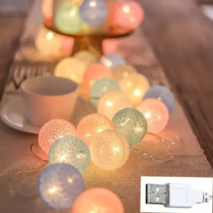 Cotton Ball USB String Lights – 10/20/40 LED Fairy Garland