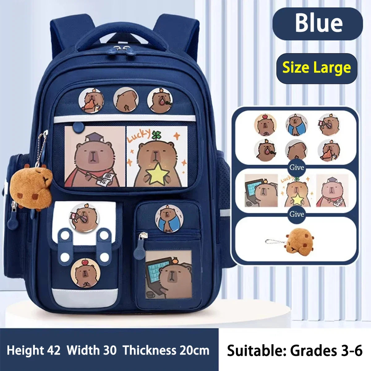 Capybara School Bag Waterproof Backpack Large Capacity Alleviate Burden Protecting Spine Widen Straps Backpack for Students Gift