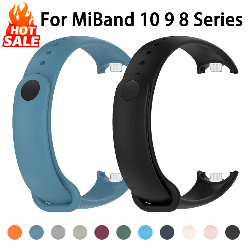 Silicone Strap for Xiaomi Mi Band 10 9 8 Strap NFC Sport Bracelet Wristband pulseira correa Xiaomi Smart Band 10 9 8 Accessories