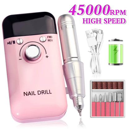 45000RPM Electric Nail Drill Machine With LCD Display Rechargeable Nail File Nails Accessories Gel Nail Polish Sander Low Noise