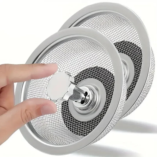 Kitchen Sink Strainer with Handle & Stopper – Stainless Steel, Set of 2