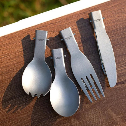 Tiartisan Titanium Foldable Cutlery Portable Outdoor Camping Tableware Hiking Folding Fork Spoon Knife