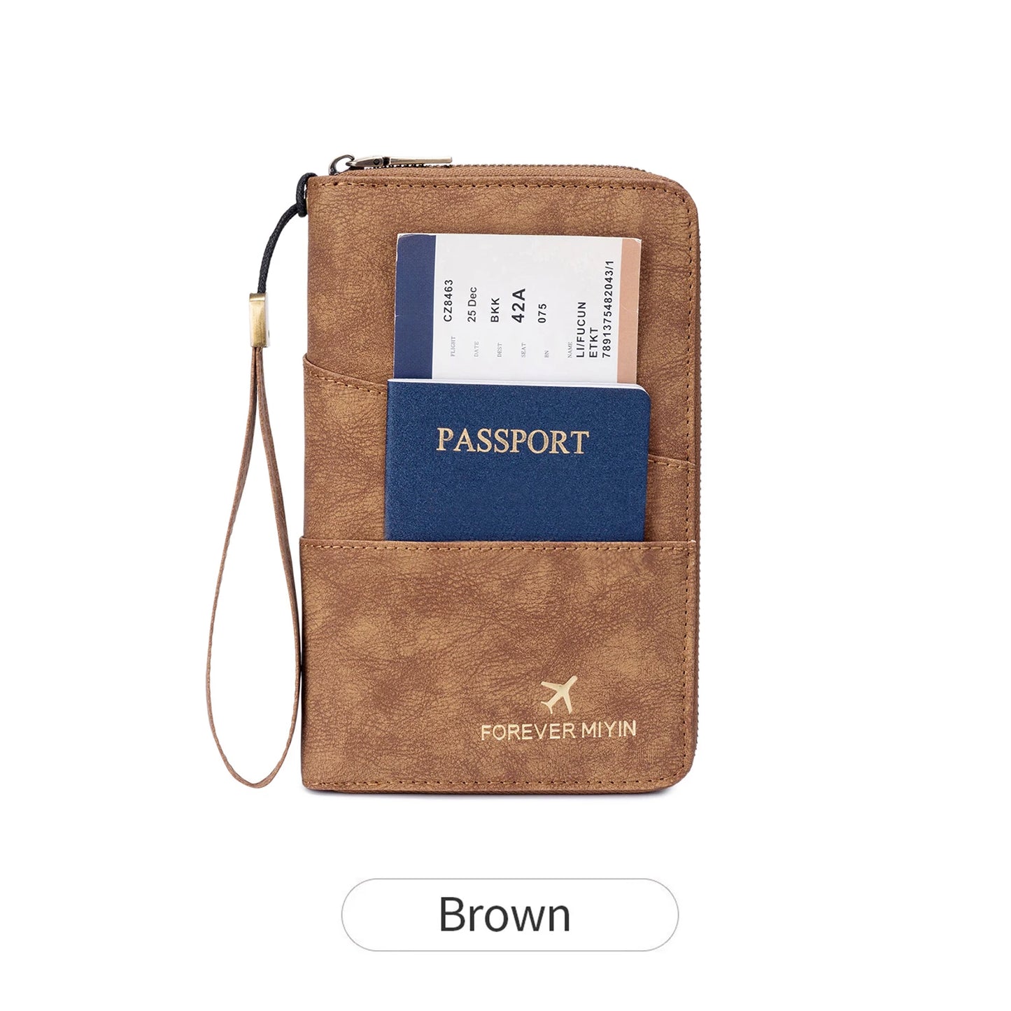 Travel Family Passport Holder RFIDShielded Large-Capacity Document Zippered Storage Wallet PU Clutch Bag Unisex Travel Accessory