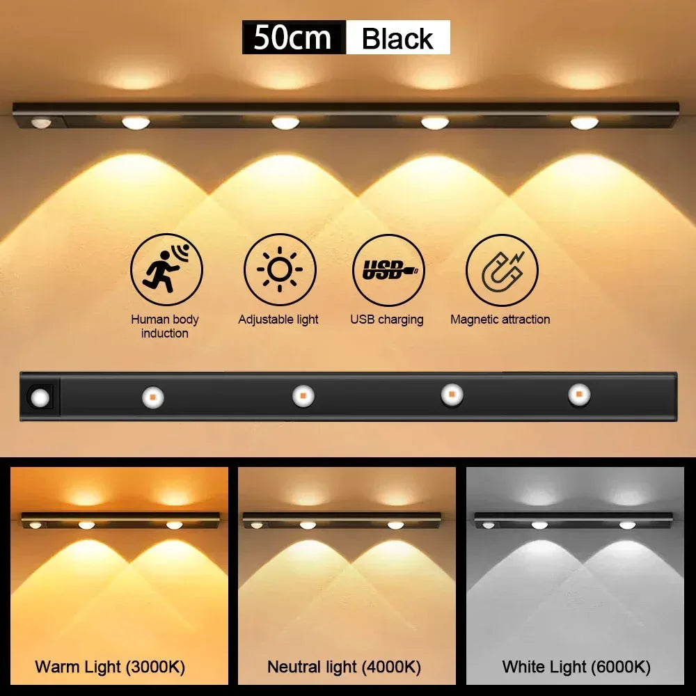 Motion Sensor Light LED Sensor Lamp Wireless Ultra Thin USB LED For Kitchen Cabinet Bedroom Wardrobe Indoor Lighting Night Light - Urbizia
