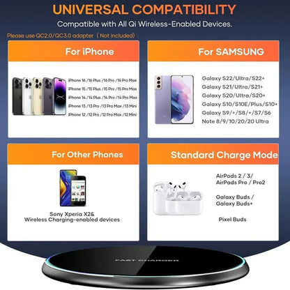 30W Desktop LED Wireless Charger Pad Phone Holder For iPhone 17 16 15 14 13 Pro Max Samsung Xiaomi Induction Fast Charging Stand - Urbizia