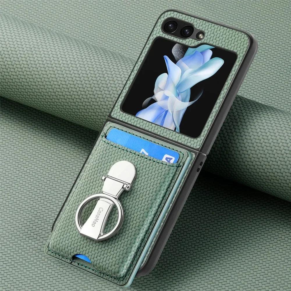 Luxury Ring Stand Leather Phone Case for Samsung Galaxy Z Flip 8 Flip 7 6 5 4 3 Flip7 FE Wallet Card Slot Shockproof Cover
