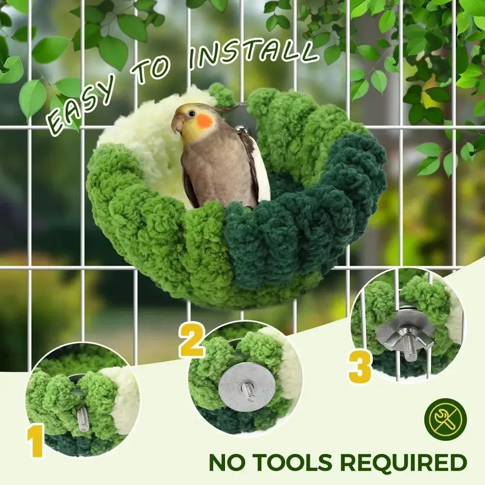 Bird Nest for Cage,Plush Hanging Bird Bed for Parakeet,Breeding Bird House for Conure,Budgie,Cockatiel,Lovebird,Canary,Hamster - Urbizia