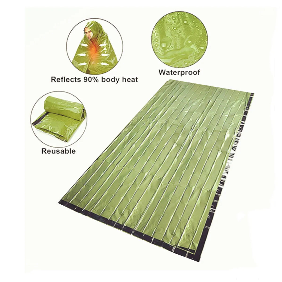 Emergency survival Sleeping bag Warm Bivy - Used as emergency Bivy bag, survival sleeping bag, Mylar emergency blanket