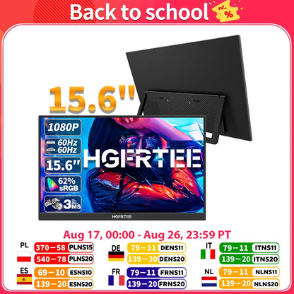 HGFRTEE 15.6 Inch Portable Monitor, FHD-IPS Laptop External Second Screen, Gaming Extended Display with Type-C HDMI