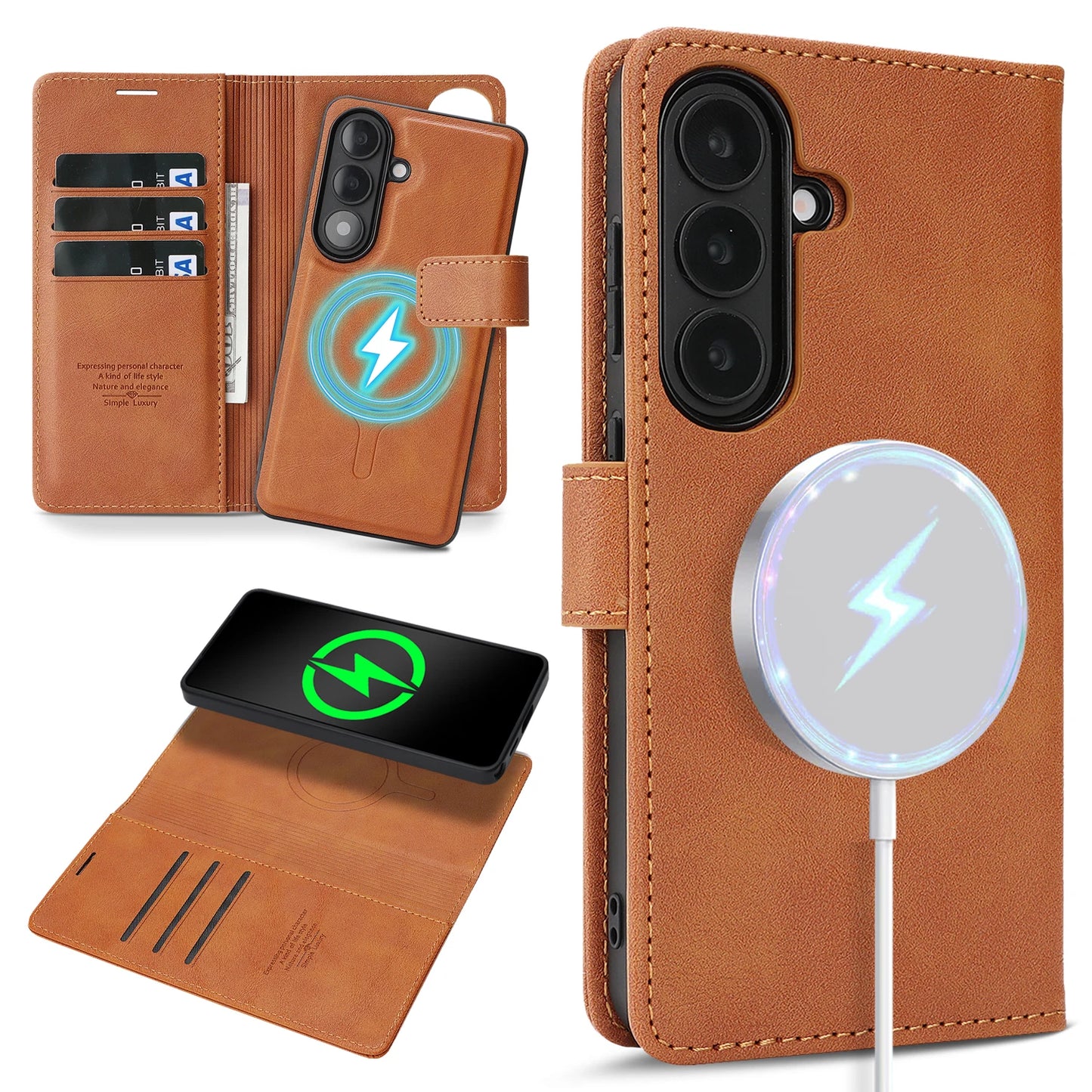 2 In 1 Flip Leather Case for Samsung Galaxy S26 Ultra S25 Plus S24 S23 + S26U S25U S24U Wireless Charging Card Slot Phone Cover