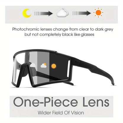 Photochromic One-Piece Sports Sunglasses - Oversized Wraparound Frame, UV400 Comfort Fit for Cycling, Fishing & Travel
