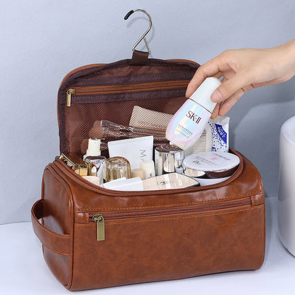Men PU Vintage Luxury Toiletry Bag Travel Necessary Business Cosmetic Makeup Cases Male Hanging Storage Organizer Wash Bags