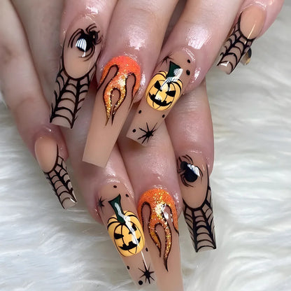 24Pcs Halloween Spider Fake Nails – Printed French Coffin Ballet Press-on Nails