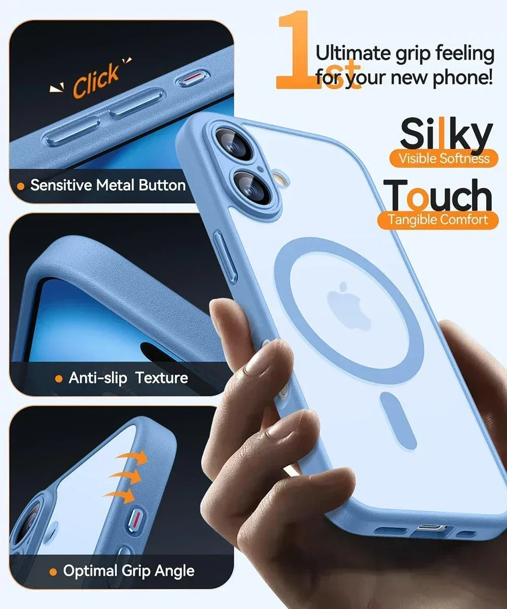 Magnetic Matte Translucent Armor Shockproof Case For iPhone 17 16 15 14 13 12 11 Pro Max Plus Magsafe Wireless Charge Cover2026