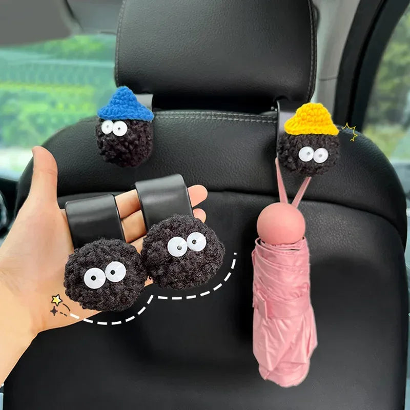 2PCS Cute Cartoon Ball Toy Car Seat Back Hooks Storage Vehicle Headrest Organizer Hanger for Groceries Bag Handbag Decoration - Urbizia