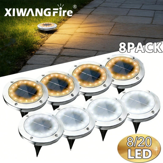 Solar Buried Ground Lights, 8/20 LED Waterproof Underground Deck Spot Outdoor Garden Pathway Driveway Landscape Decor Spotlight