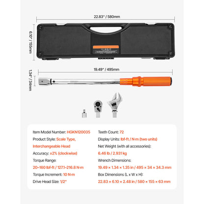 SucceBuy Torque Wrench Set Drive Click Torque Wrench Dual-Direction Adjustable  Mechanical Dual Range Scales Torque Wrench Kit