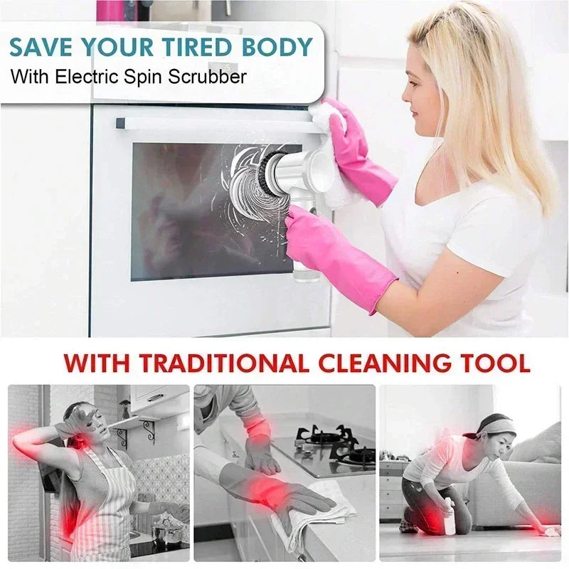 Electric Spin Scrubber Cordless Spin Scrubber with 5 Replaceable Brush Heads Electric Cleaning Brush Cleaning Tools