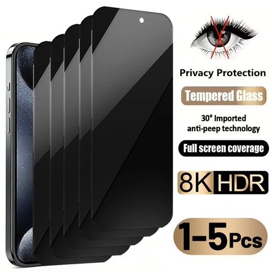 1-5Pcs Full Cover Anti-Spy Screen Protectors for iPhone 14 15 16 17 Pro Max Tempered Glass For IPhone 6 6S 7 8 X XS Max XR Glass