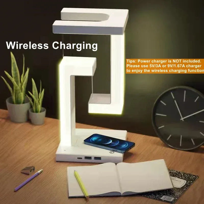 Novelty floating lamp with 10 W detachable wireless charger decorative light for bedroom/office - Urbizia