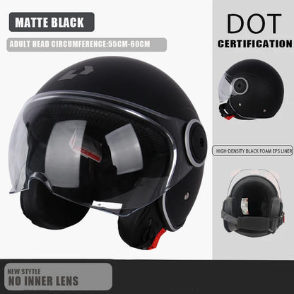 DOT Certified Vintage Open Helmet Motorcycle Open Face Helmet Retro 3/4 Helmet Cruise Casco Casque Moto Men Women