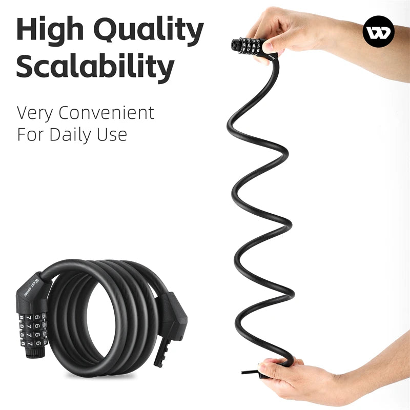 WEST BIKING Bicycle Lock 4 Digit Code 120cm Portable Anti-theft Steel Cable Lock Electric Scooter Security Cycling Accessories