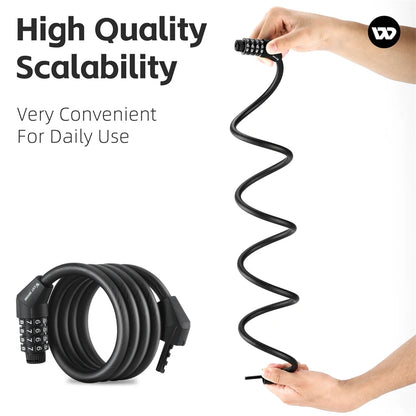 WEST BIKING Bicycle Lock 4 Digit Code 120cm Portable Anti-theft Steel Cable Lock Electric Scooter Security Cycling Accessories