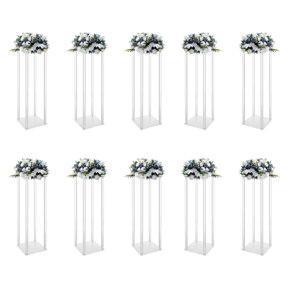 10Pcs Acrylic Vase Wedding Flower Stands Set, 23.6"H Clear Column Rack Geometric Display Stand for Home Party Wedding Decor