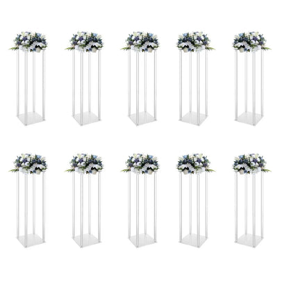 10Pcs Acrylic Vase Wedding Flower Stands Set, 23.6"H Clear Column Rack Geometric Display Stand for Home Party Wedding Decor