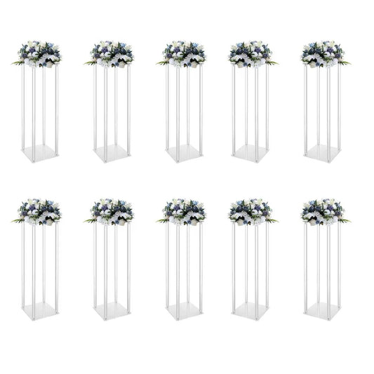 10Pcs Acrylic Vase Wedding Flower Stands Set, 23.6"H Clear Column Rack Geometric Display Stand for Home Party Wedding Decor