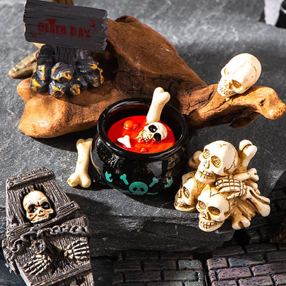 Miniature Halloween Resin Figurines – 3D Horror Raven, Tombstone, Ghost & Skull Ornaments