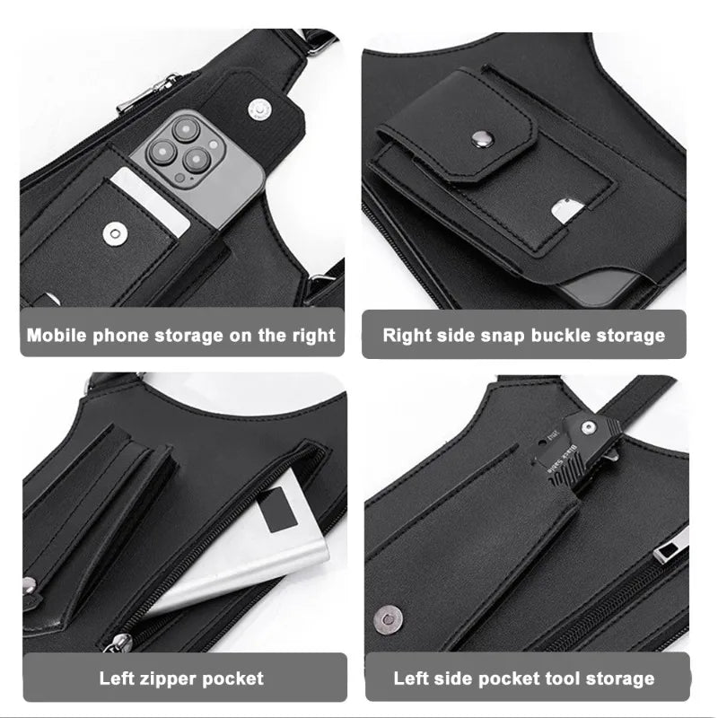 PU Leather Strap Holster Vest Bag Adjustable Double Shoulder Armpit Bag Hidden Anti-Theft Phone Pocket Chest Bag