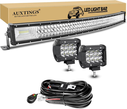 7D 22 - 52in Curved 270W-675W Off Road LED Light Bar with 2x36W Work Light Wire Kit 12V 24V Led Bar for Car Jeep Truck 4x4 Boat