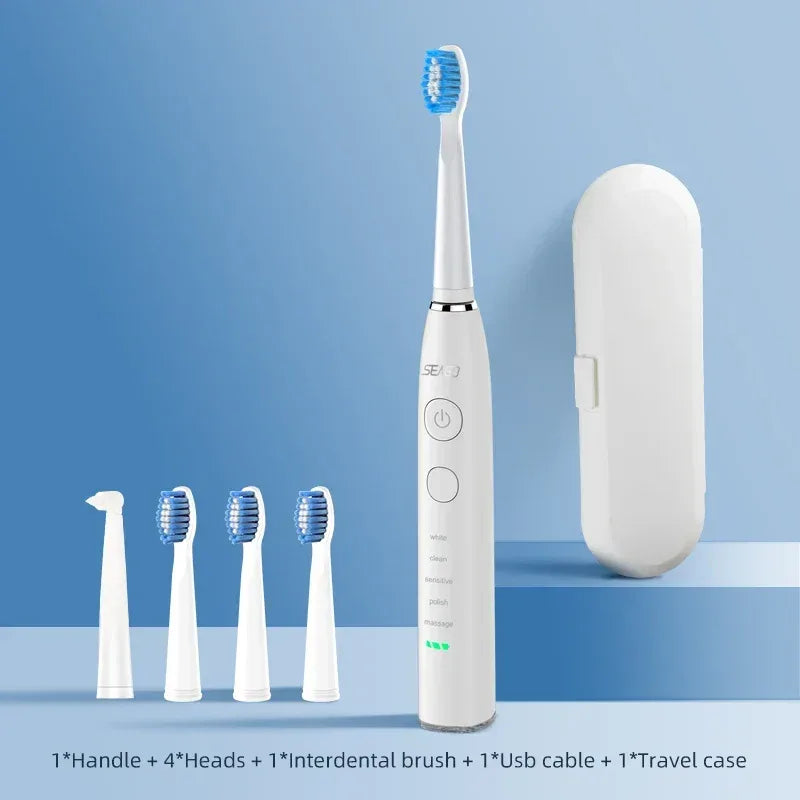 Seago Electric Toothbrush USB Rechargeable Adult 360 Days Long Battery Life IPX7 4 Replacement Heads Travel Box SG-575 - Urbizia