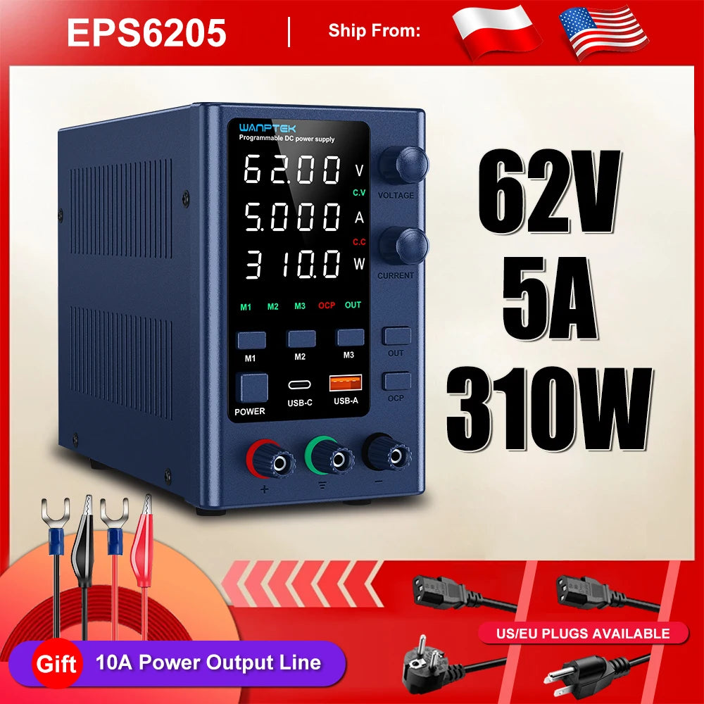 Wanptek DC Lab Power Supply 30V 10A  60V 5A  Adjustable Voltage Regulator Preset Voltage Current Dual Input Voltage 220V/110V