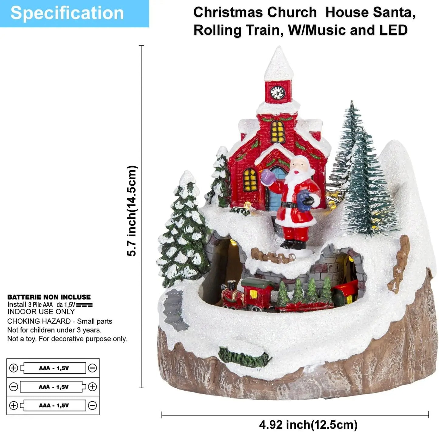 Christmas Village Decoration with Moving Train & Santa Claus – LED Light-Up Musical Holiday Display