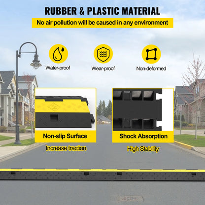 SucceBuy Cable Protector Ramp Wire Cable Cover Cord Guard 2 Channels Rubber + PVC 11000LBS Speed Bump Parking Driveway Traffic