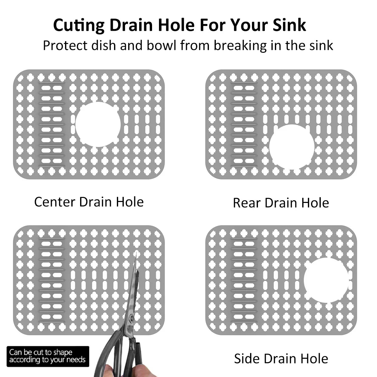 Silicone Sink Protector Non-slip Grey Sink Mat for Bottom Heat-Resistant Grid Tableware Dish Drying Pad Kitchen Draining Tool