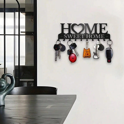 1Pc Black Metal Wall Mount Key Holder, Sweet Home Style Key Rack With 10 Hooks, Practical Key Hanger