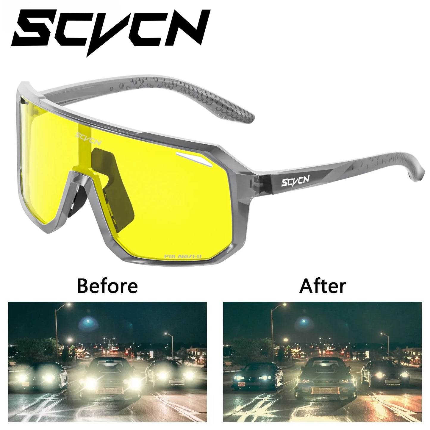SCVCN Night Vision Glasses Cycling Glasses Driving Eyewear Fashion Polarized Sunglasses Y2K UV400 Eyeglasses Mtb Goggles Man