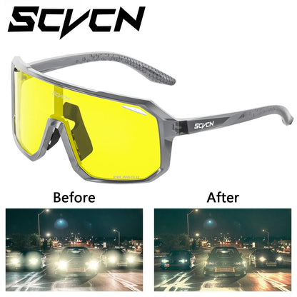 SCVCN Night Vision Glasses Cycling Glasses Driving Eyewear Fashion Polarized Sunglasses Y2K UV400 Eyeglasses Mtb Goggles Man