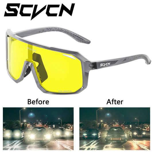 SCVCN Night Vision Glasses Cycling Glasses Driving Eyewear Fashion Polarized Sunglasses Y2K UV400 Eyeglasses Mtb Goggles Man